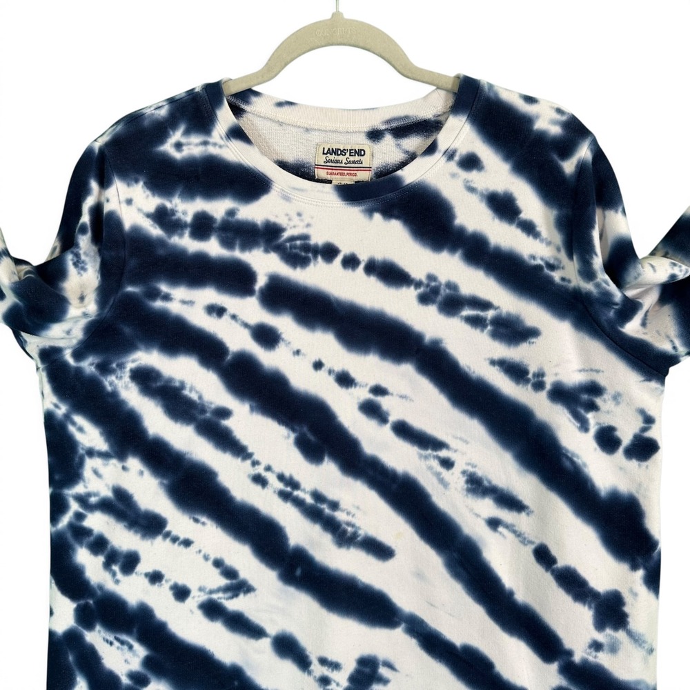 Lands End Sweatshirt Serious Sweats Tie Dye Crewneck Navy White Larg Tal 14 16 - Picture 2 of 11